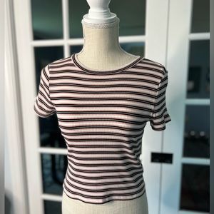 H&M striped top, size M, pink/black/white